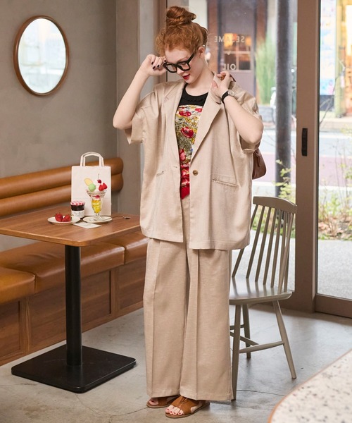BONLECILL(ボンルシール)の「【セットアップ対応】フェイクリネン パーフェクトシルエットTタックワイドパンツ(スラックス・レディース・チャコールグレー/アイボリー/ブラック/ブラウン/ベージュ・L/M)」の14枚目の写真