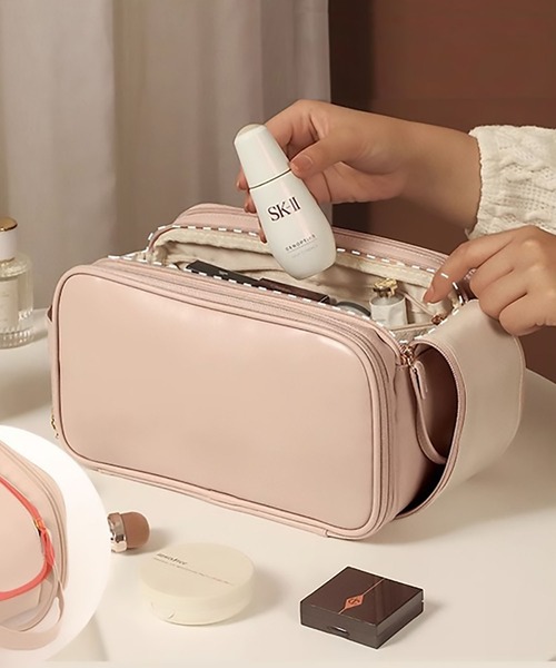 LA VORAGINE（ラ ヴォラジネ）の「仕切り大容量メイク収納ポーチ（ポーチ・レディース・ピンク/ホワイト/ベージュ/ブラック・FREE）」の4枚目の写真