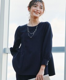 パフスリーブペプラムチュニックブラウス