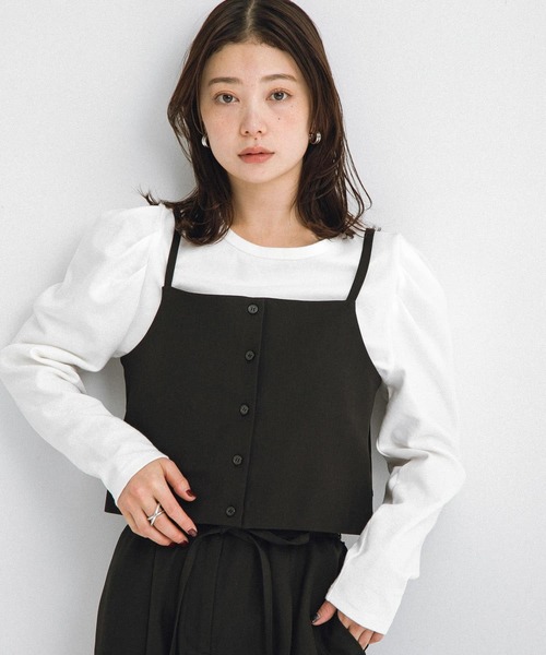 ジャザサイズ似アパレルＳサイズ セール】パフスリーブフライス/ジャガードロングTシャツ（T