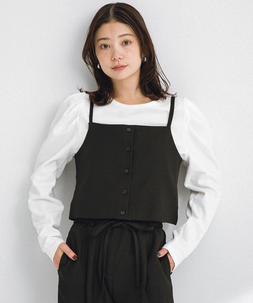 セール】パフスリーブフライス/ジャガードロングTシャツ（T