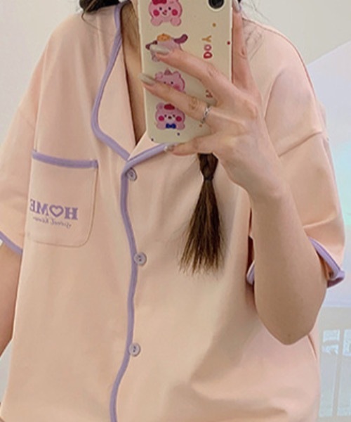 Teem Store(チームストア)の「【2点セット】ゆったり前開きルームウェア リボンパジャマ半袖 ショートパンツ(ルームウェア/パジャマ・レディース・ピンク/アイボリー/ブラック/アイボリー系1・L/M)」の21枚目の写真
