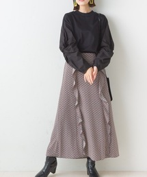 ラッフルフリル レトロプリント ロングスカート