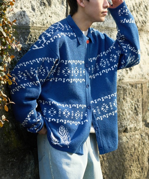 SOUNDSGOOOOD（サウンズグッド）の「【SOUNDS GOOOOD】チロリアンブークレニットポロカーディガン（ニット/セーター・レディース・ブルー/レッド・ONE SIZE）」の9枚目の写真