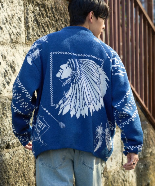 SOUNDSGOOOOD（サウンズグッド）の「【SOUNDS GOOOOD】チロリアンブークレニットポロカーディガン（ニット/セーター・レディース・ブルー/レッド・ONE SIZE）」の7枚目の写真