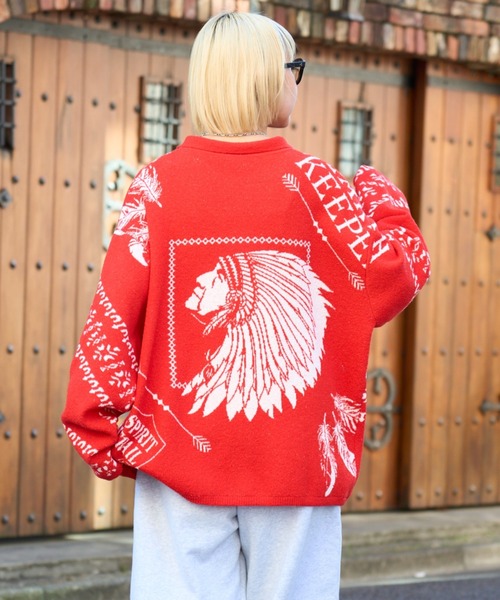 SOUNDSGOOOOD（サウンズグッド）の「【SOUNDS GOOOOD】チロリアンブークレニットポロカーディガン（ニット/セーター・レディース・ブルー/レッド・ONE SIZE）」の8枚目の写真