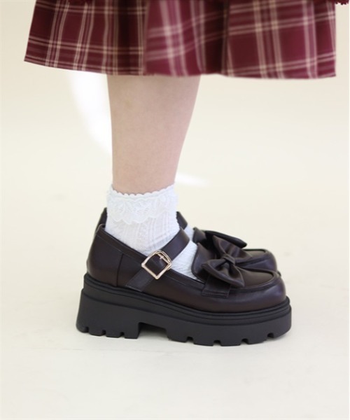 【新品未使用】axes femme POETIQUEメッセージ入り厚底ローファー リボンローファー（ローファー）｜axes femme POETIQUE