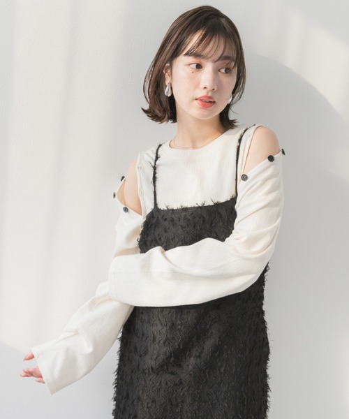 rectangle（レクタングル）の「マルチウェイ楊柳トップス（Tシャツ/カットソー・レディース・ホワイト/ブラック・FREE）」の2枚目の写真