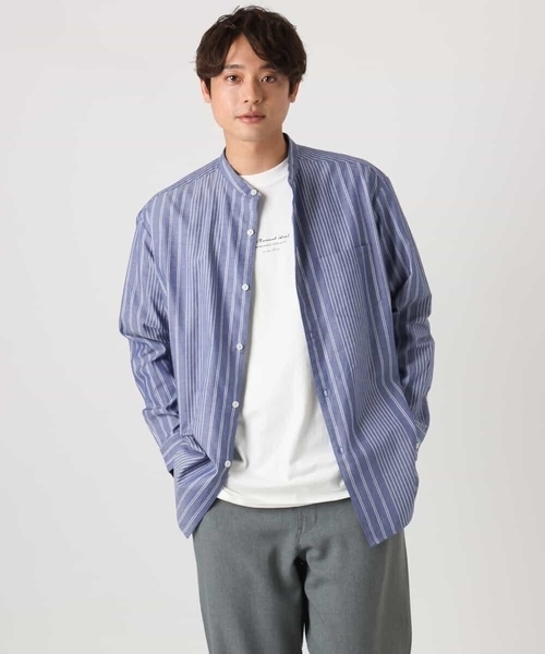 セール】【洗濯機で洗える】ツイルワイドシルエットバンドカラー