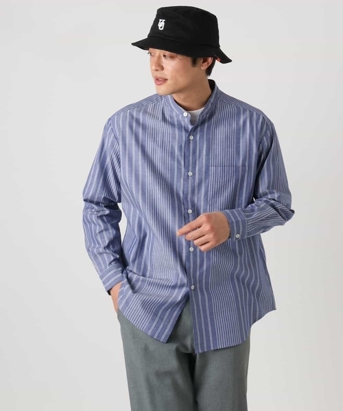 a.v.v(アーヴェヴェ)の「【洗濯機で洗える】ツイルワイドシルエットバンドカラーシャツ(シャツ/ブラウス・メンズ・ブルー/ブラック・46/48/50)」の18枚目の写真