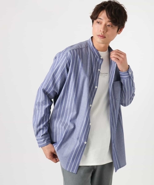 a.v.v(アーヴェヴェ)の「【洗濯機で洗える】ツイルワイドシルエットバンドカラーシャツ(シャツ/ブラウス・メンズ・ブルー/ブラック・46/48/50)」の16枚目の写真