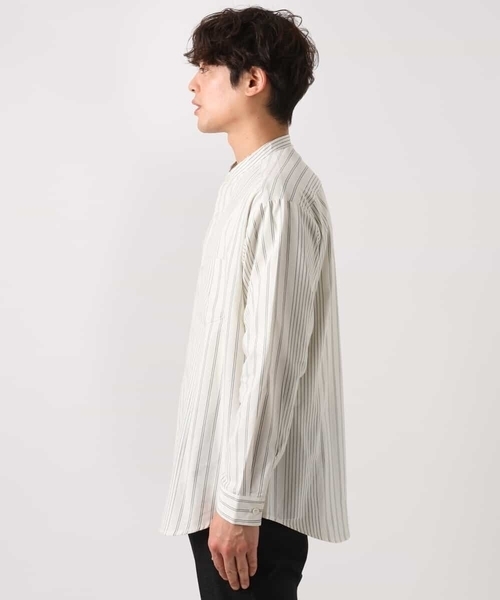 a.v.v(アーヴェヴェ)の「【洗濯機で洗える】ツイルワイドシルエットバンドカラーシャツ(シャツ/ブラウス・メンズ・ブルー/ブラック・46/48/50)」の11枚目の写真