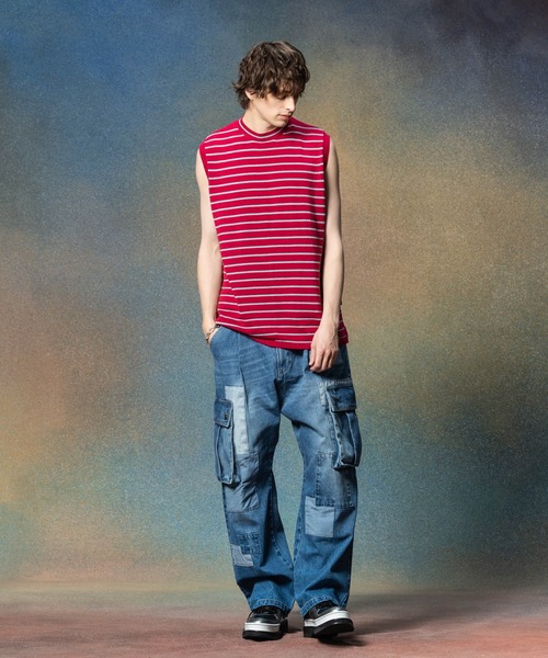 2 glamb Unplugged リペア 加工 リブ デニム パンツ Unplugged rib denim / アンプラグドリブデニム（デニムパンツ