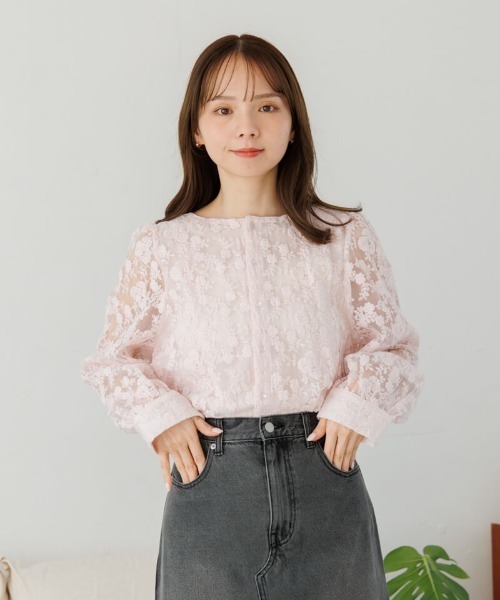 flower（フラワー）の「ガーデンブルームブラウス（シャツ/ブラウス・レディース・ブルー/アイボリー/ピンク・FREE）」の5枚目の写真