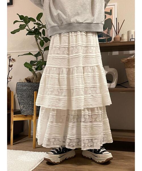 ehka sopo（エヘカソポ）の「レースティアードスカート（スカート・レディース・ブラック/オフホワイト・F）」の21枚目の写真