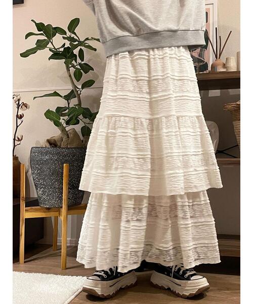 ehka sopo（エヘカソポ）の「レースティアードスカート（スカート・レディース・ブラック/オフホワイト・F）」の22枚目の写真