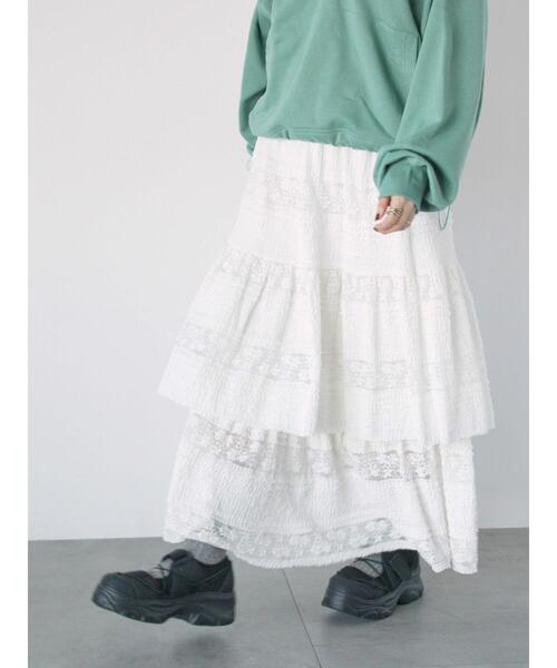 ehka sopo（エヘカソポ）の「レースティアードスカート（スカート・レディース・ブラック/オフホワイト・F）」の15枚目の写真
