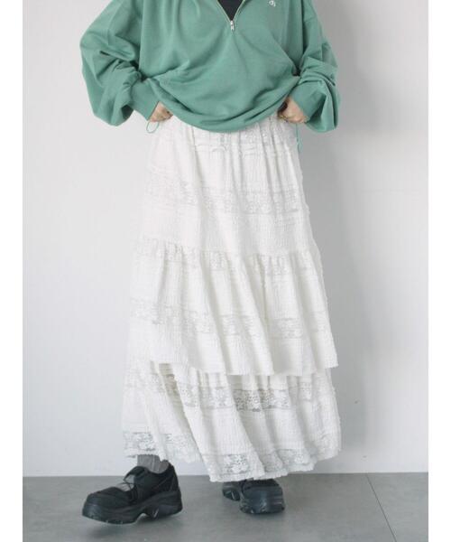ehka sopo（エヘカソポ）の「レースティアードスカート（スカート・レディース・ブラック/オフホワイト・F）」の16枚目の写真