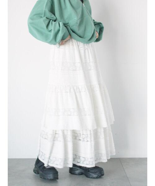 ehka sopo（エヘカソポ）の「レースティアードスカート（スカート・レディース・ブラック/オフホワイト・F）」の17枚目の写真