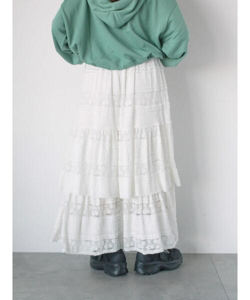 ehka sopo（エヘカソポ）の「レースティアードスカート（スカート・レディース・ブラック/オフホワイト・F）」の19枚目の写真