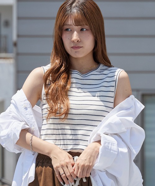 MILLER（ミラー）の「R.P.miller/ミラー Panel ribed tank top リブ タンクトップ マルチボーダー 無地 秋 秋服 2026年秋冬（タンクトップ・レディース・ホワイト/イエロー/ミント/ブラック/グレー/チャコールグレー/グレー系/ブルー/ブラック系1/ライトグリーン/ピンク/ピンク系/ブラック系/ブルー系/ホワイト系/ホワイト系1/オレンジ・FREE）」の3枚目の写真