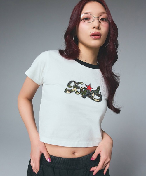 国内配送★X-girl★STAR CAMO LOGO S/S CROPPED TEE STAR CAMO LOGO S/S CROPPED TEE（Tシャツ/カットソー）｜X-girl