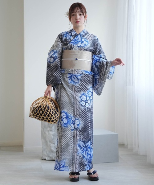 有松絞り浴衣3点セット utatane 墨色にサファイアの花（浴衣
