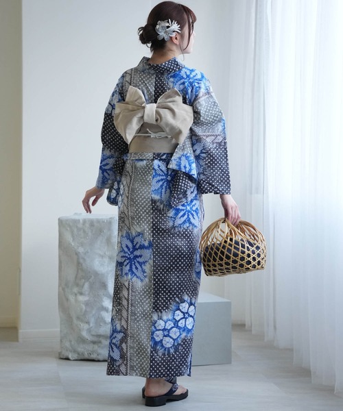有松絞り浴衣3点セット utatane 墨色にサファイアの花（浴衣