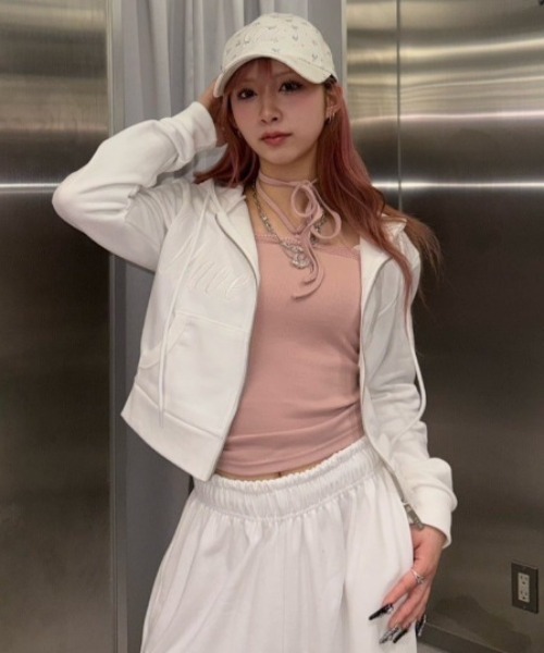 ゆる セール】【nmtc+】embroidery short zip up hoodie / 【エヌエムティー