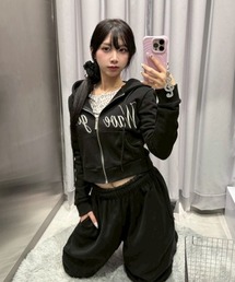 【nmtc+】embroidery short zip up hoodie / 【エヌエムティーシープラス】レタリングロゴショートジップアップパーカー