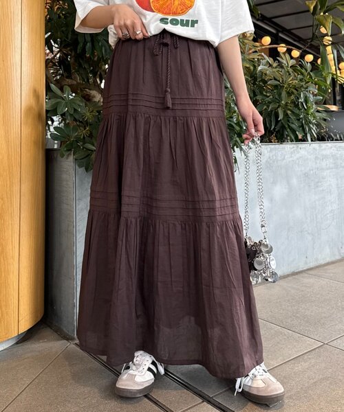 CIAOPANIC TYPY(チャオパニックティピー)の「【India】ボイルピンタックスカート(スカート・レディース・イエロー/ブラウン/ブルー/オフホワイト/ブラック・ONE SIZE)」の3枚目の写真