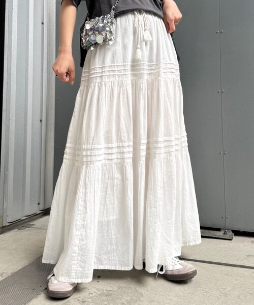 CIAOPANIC TYPY(チャオパニックティピー)の「【India】ボイルピンタックスカート(スカート・レディース・イエロー/ブラウン/ブルー/オフホワイト/ブラック・ONE SIZE)」の2枚目の写真