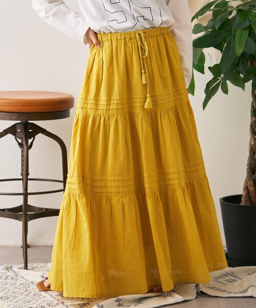 CIAOPANIC TYPY(チャオパニックティピー)の「【India】ボイルピンタックスカート(スカート・レディース・イエロー/ブラウン/ブルー/オフホワイト/ブラック・ONE SIZE)」の5枚目の写真