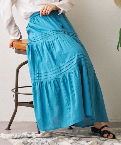 CIAOPANIC TYPY(チャオパニックティピー)の「【India】ボイルピンタックスカート(スカート・レディース・イエロー/ブラウン/ブルー/オフホワイト/ブラック・ONE SIZE)」の4枚目の写真