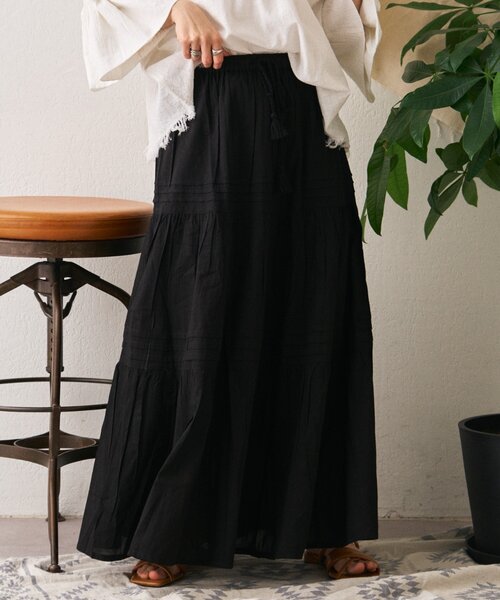 CIAOPANIC TYPY(チャオパニックティピー)の「【India】ボイルピンタックスカート(スカート・レディース・イエロー/ブラウン/ブルー/オフホワイト/ブラック・ONE SIZE)」の1枚目の写真