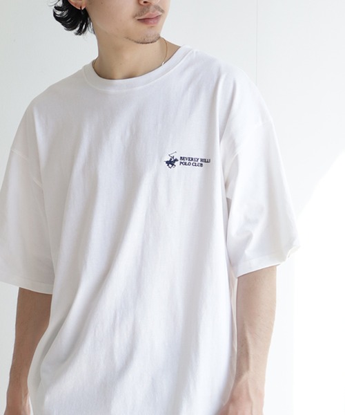 BEVERLY HILLS POLO CLUB(ビバリーヒルズポロクラブ)の「【Beverly Hills Polo Club/ビバリーヒルズポロクラブ】 ワンポイントロゴ刺繍ハーフスリーブTシャツ(Tシャツ/カットソー・メンズ・ホワイト×ネイビー/ネイビー/スミクロ/ホワイト/ブラック/ブラック×ホワイト・LL/M/L)」の1枚目の写真