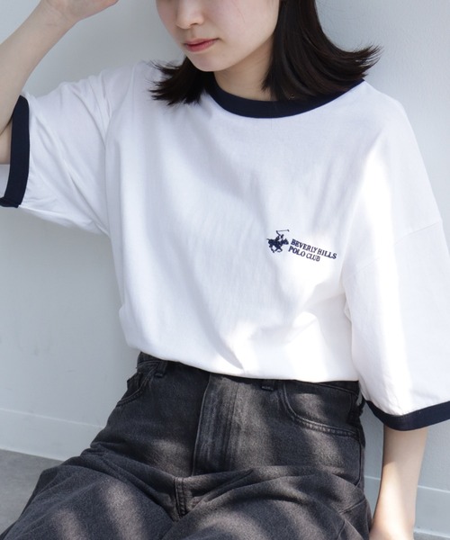 BEVERLY HILLS POLO CLUB(ビバリーヒルズポロクラブ)の「【Beverly Hills Polo Club/ビバリーヒルズポロクラブ】 ワンポイントロゴ刺繍ハーフスリーブTシャツ(Tシャツ/カットソー・メンズ・ホワイト×ネイビー/ネイビー/スミクロ/ホワイト/ブラック/ブラック×ホワイト・LL/M/L)」の2枚目の写真
