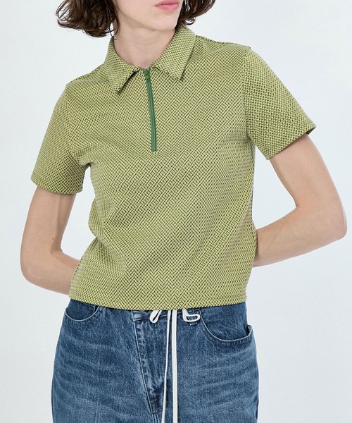 M TO R（ムウトアール）の「STANDZIP GEOMETRY S/S POLO（ポロシャツ・レディース・ミント/ブルー・42/40/38）」の2枚目の写真