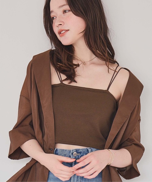 titivate(ティティベイト)の「短丈カップ付きダブルストラップキャミソール(キャミソール・レディース・モカ/チャコール/ライトグリーン/ブラウン/ブラック/アイボリー・S/M/L/XL)」の4枚目の写真