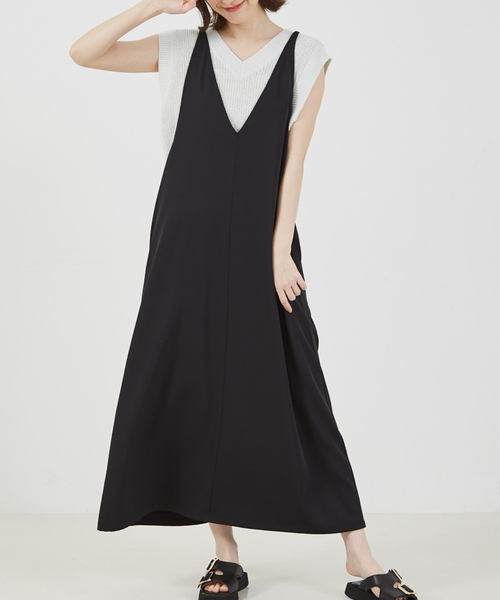 abahouse mavie（アバハウスマヴィ）の「【大人のいちまんワンピ】クールタッチサテンキャミジャンスカ（ワンピース・レディース・ブラック/カーキ・フリー）」の2枚目の写真