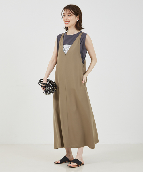 abahouse mavie（アバハウスマヴィ）の「【大人のいちまんワンピ】クールタッチサテンキャミジャンスカ（ワンピース・レディース・ブラック/カーキ・フリー）」の5枚目の写真