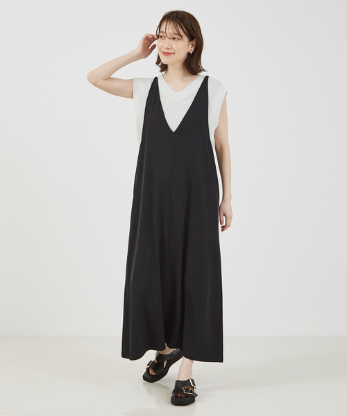 abahouse mavie（アバハウスマヴィ）の「【大人のいちまんワンピ】クールタッチサテンキャミジャンスカ（ワンピース・レディース・ブラック/カーキ・フリー）」の9枚目の写真
