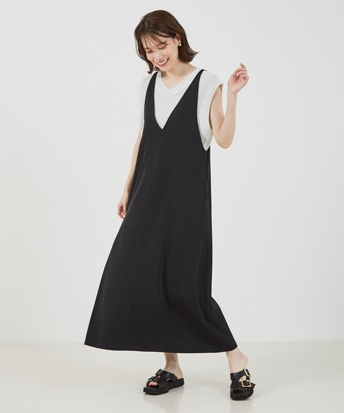 abahouse mavie（アバハウスマヴィ）の「【大人のいちまんワンピ】クールタッチサテンキャミジャンスカ（ワンピース・レディース・ブラック/カーキ・フリー）」の11枚目の写真