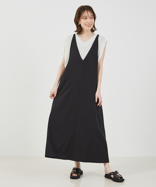 abahouse mavie（アバハウスマヴィ）の「【大人のいちまんワンピ】クールタッチサテンキャミジャンスカ（ワンピース・レディース・ブラック/カーキ・フリー）」の13枚目の写真