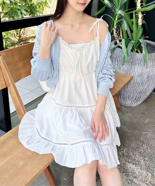 コットンスカラップレースミニキャミワンピース(M IVORY