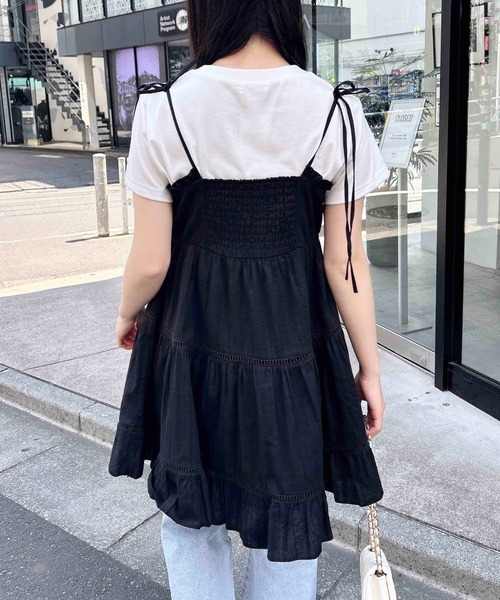 INGNI（イング）の「コットンレースティアードミニキャミワンピース（ワンピース・レディース・オフホワイト/ブラック/サックスブルー/ブラック系その他/サックスブルー系2/ホワイト系その他/ブラウン系4・M）」の17枚目の写真