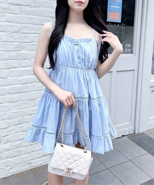 INGNI（イング）の「コットンレースティアードミニキャミワンピース（ワンピース・レディース・オフホワイト/ブラック/サックスブルー/ブラック系その他/サックスブルー系2/ホワイト系その他/ブラウン系4・M）」の22枚目の写真