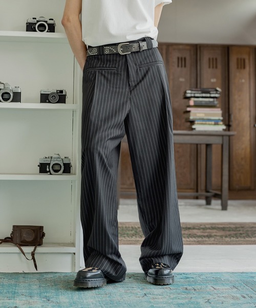 フロントポケット ワイドストレート ストライプ スラックス
