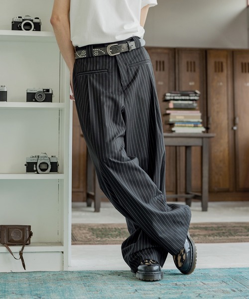 フロントポケット ワイドストレート ストライプ スラックス