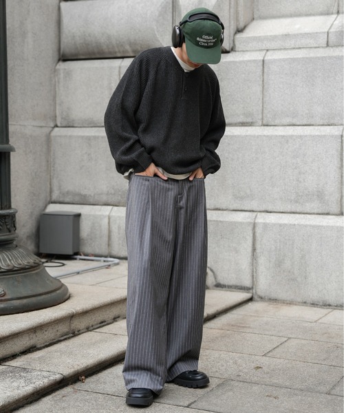 Bleme(ブレム)の「フロントポケット ワイドストレート ストライプ スラックス(スラックス・メンズ・ブラック/グレー・S/M/L/XL)」の22枚目の写真